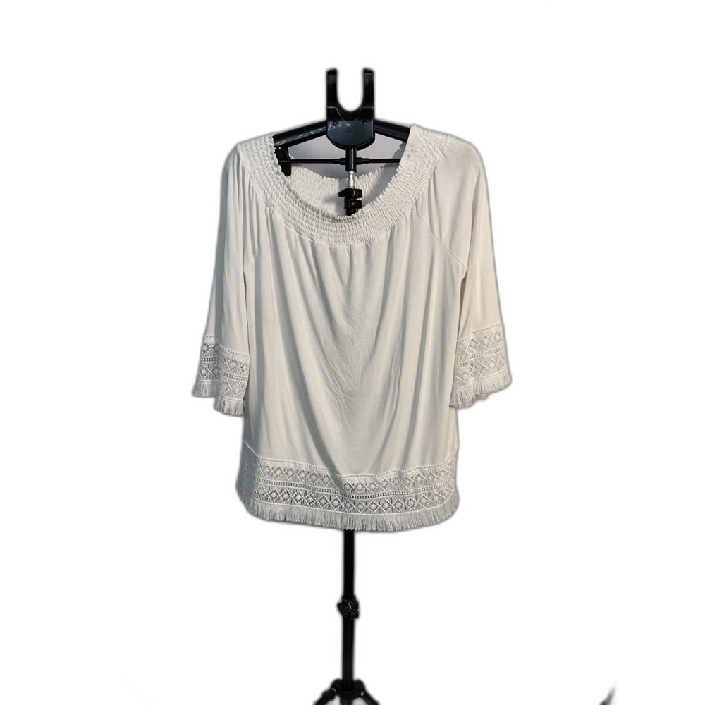 Chico's White Boho Crochet Fringe Top Size 2 (L)